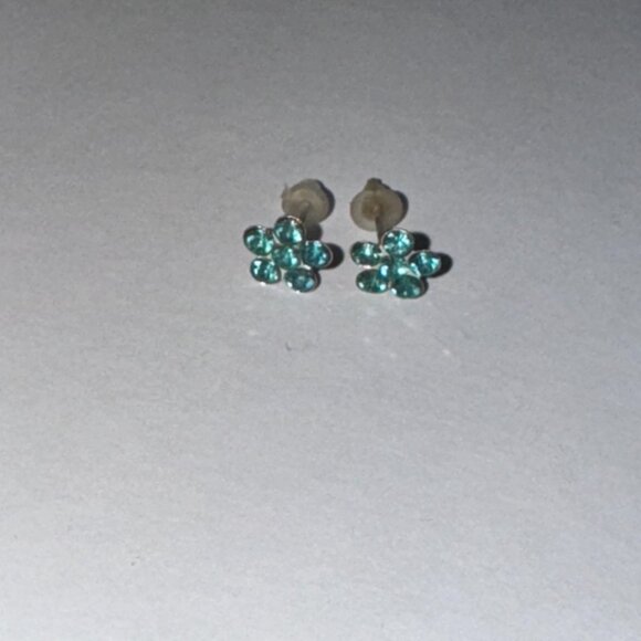 7mm Aqua Blue Flower Cz And Sterling Post Earrings - Picture 12 of 15